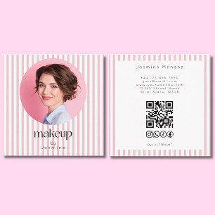 Errötendes Rosa Streifen Foto MUA QR Code Socials Quadratische Visitenkarte