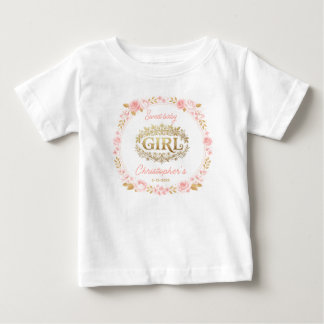 Errötendes Rosa und Gold Florales Mädchen Baby-Par Baby T-shirt