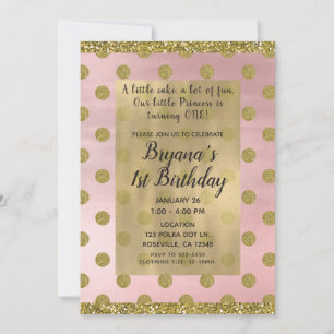 Errötendes Rosa und goldener Glitter-Polka-Punkte  Einladung