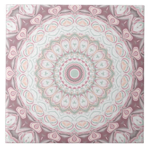 Errötendes Rosa und Minze Mandala Muster Design Fliese