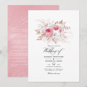 Errötendes Rosa und Roségold Florales Hochzeits Ei Einladung