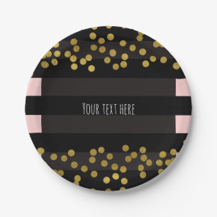 Errötendes Rosa und schwarze Streifen Gold-Faux-Fo Pappteller