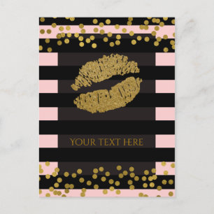 Errötendes Rosa und schwarze Streifen Goldene fals Postkarte