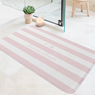 Errötendes Rosa und Weiße Breite Streifen Monogram Badematte