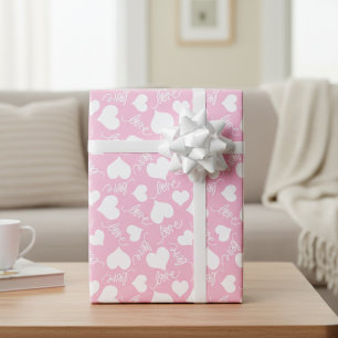 Errötendes Rosa und Weiße Herzen und Liebe Geschenkpapier