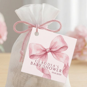 Errötendes Rosa Wasserfarbe Schleife Baby Shower D Geschenkanhänger