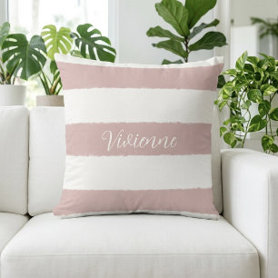 Errötendes Rosa Wasserfarben-Streifen-Monogramm-Na Kissen