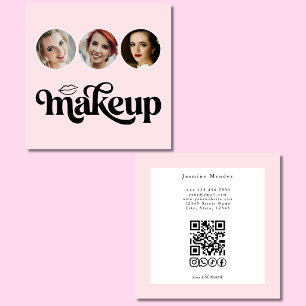 Errötendes Rosa Weiß 3 Foto MUA QR Code Socials Quadratische Visitenkarte