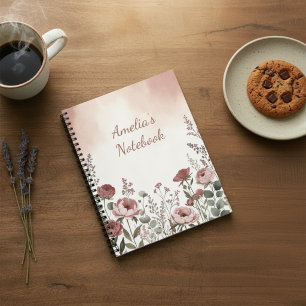 Errötendes Rosa Wildblumen-Ästhetik-Notizbuch Notizblock