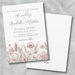 Errötendes Rosa Wildblumen Boho Hochzeit Einladung