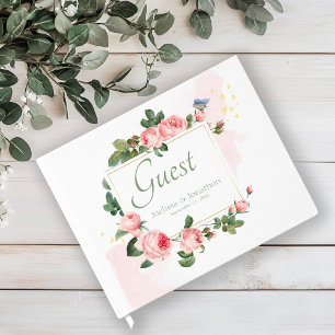 Errötendes Rosenrosa Blumen Hochzeitsgästebuch Gästebuch