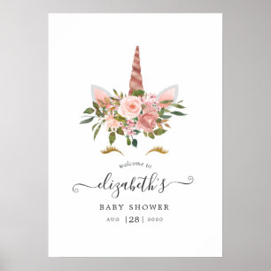 Errötendes und Rosen-Gold-Blumen-Einhorn-Dusch-Wil Poster