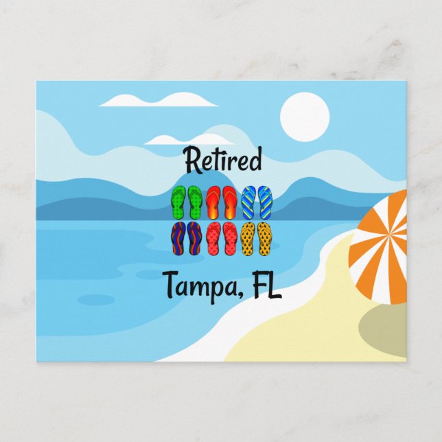 erschöpft—Tampa, FL, farbige Flip-Flops, Postkarte (Vorderseite)