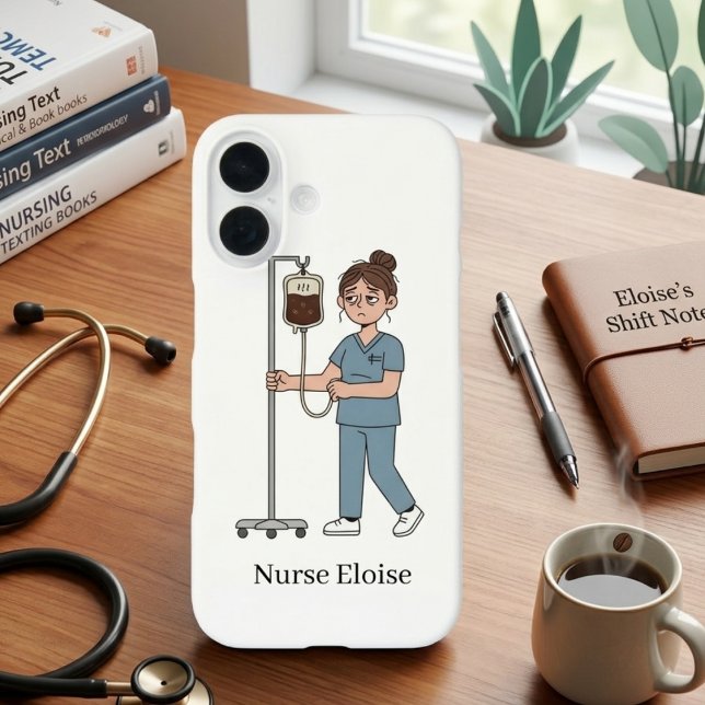 Erschöpfte Krankenschwester mit individuellem Name iPhone 16 Hülle (Von Creator hochgeladen)