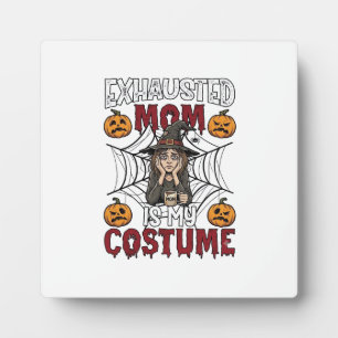 Erschöpfte Mutter ist Kostüm Halloween Hexe Kaffee Fotoplatte