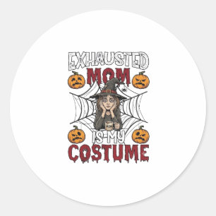 Erschöpfte Mutter ist Kostüm Halloween Hexe Kaffee Runder Aufkleber