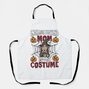 Erschöpfte Mutter ist Kostüm Halloween Hexe Kaffee Schürze