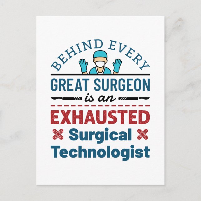 Erschöpfter Chirurgischer Techniker Funny Scrub Te Postkarte (Vorderseite)