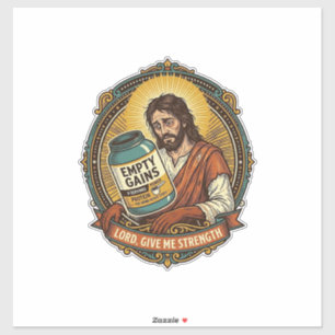 Erschöpfter Jesus Leere Proteinpulver-Dose Gym-Hum Aufkleber