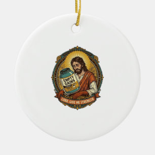 Erschöpfter Jesus leere Proteinpulver-Dose Gym-Hum Keramik Ornament