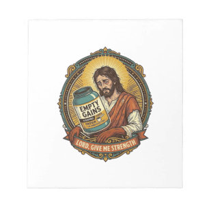 Erschöpfter Jesus Leere Proteinpulver-Dose Gym-Hum Notizblock