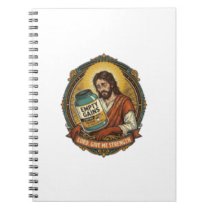 Erschöpfter Jesus Leere Proteinpulver-Dose Gym-Hum Notizblock