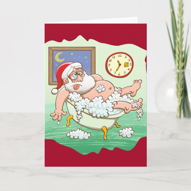 Erschöpfter Weihnachtsmann baden nach Weihnachten (Vorderseite)