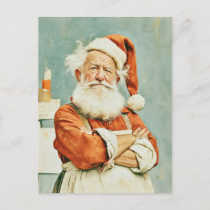 Erschöpfter Weihnachtsmann Vintage-Porträt Postkarte