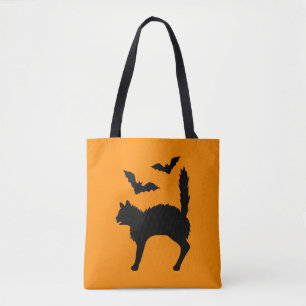 Erschrocken Halloween-Katze und Fledermäuse Silhou Tasche
