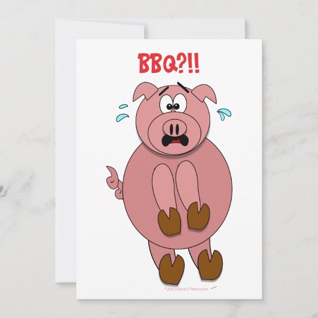 Erschrockene Cartoon-Schwein lustige GRILLEN Party Einladung (Vorderseite)