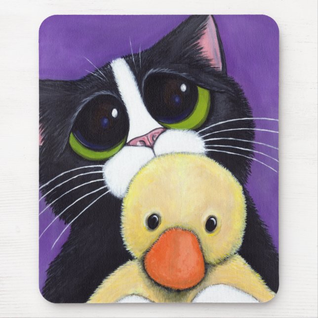 Erschrockene Smokings-Katze und knuddelige Mousepad (Vorne)