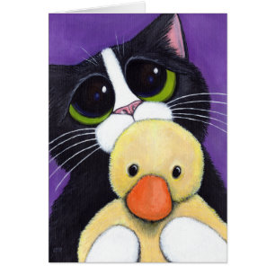Erschrockene Smokings-Katze und Sie Enten-Malerei