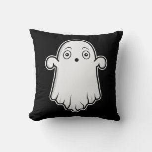 Erschrockenes Cartoon-Gespenst Halloween Schwarz-W Kissen