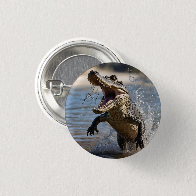Erschrockenes Maul: Australisches Krokodil springt Button (Vorne & Hinten)