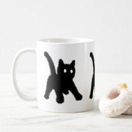 Erschüttert überraschte schwarze Katze lustig Kaffeetasse