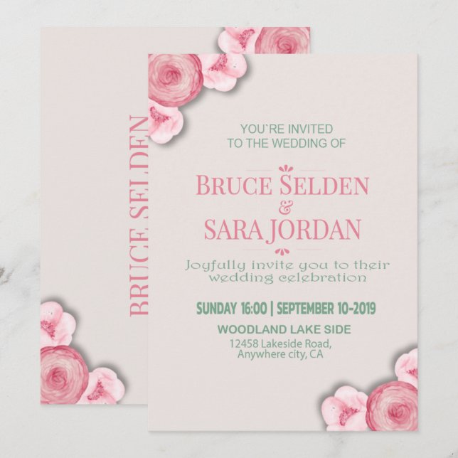 Erschwingliche Floral Wedding Message Einladung (Vorne/Hinten)