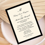 Erschwingliche Post Hochzeit Rezeption Creme Einladung<br><div class="desc">Diese schönen und erschwinglichen Einladungen nach der Hochzeitsfeier sind mit einem cremefarbenen Hintergrund in schwarz mit schwarzem Druck versehen. Das Design ist einfach und klassisch Eleganz während das Budget bewusst. Copyright bargainsbyhenis</div>