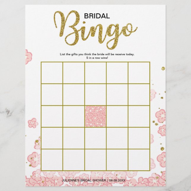 Erschwingliches Brautparty Bingo | Rosa und Gold Flyer (Vorne)