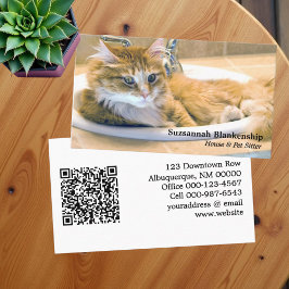 Ersetzbare Funny Cat in Sink Fotografie & QR Code Visitenkarte