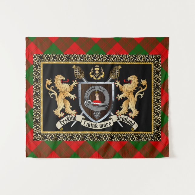 Erskine Clan Abzeichen & Motto mit Löwen Wandteppich (Vorderseite (Horizontal))