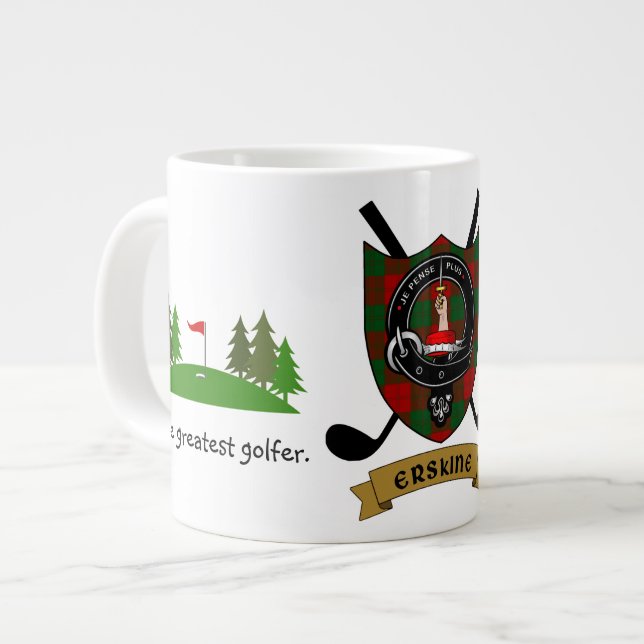 Erskine Clan Abzeichen & Tartan Personalisiert Gol Jumbo-Tasse (Vorderseite Links)