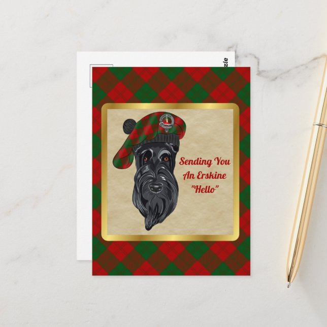 Erskine Clan Abzeichen & Tartan Postkarte (Vorderseite/Rückseite Beispiel)