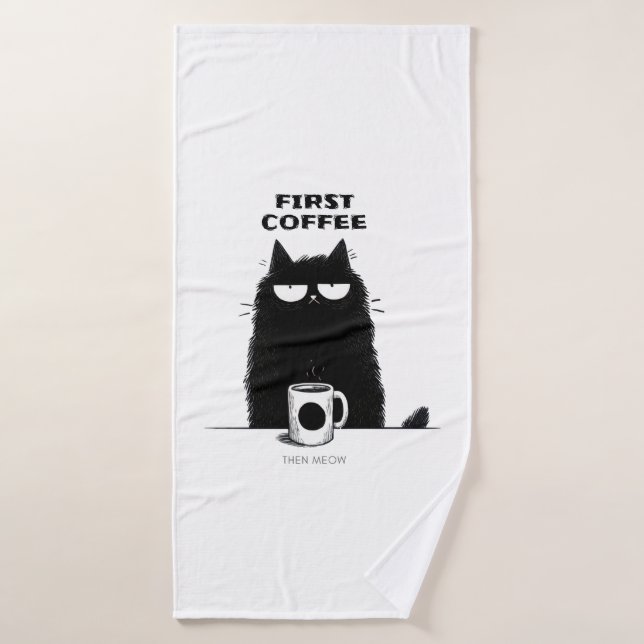 Erst Kaffee, dann Miauen – Lustige Katzen-Kaffee-L Badehandtuch (Badehandtuch)
