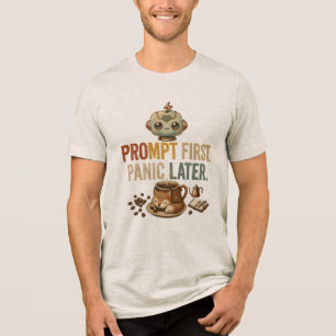 Erst Prompt, später Panik, lustiger AI-Roboter Tri-Blend Shirt