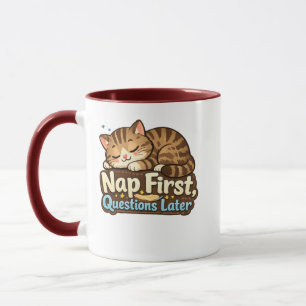Erst schlafen, dann Fragen lustige schlafende Katz Tasse
