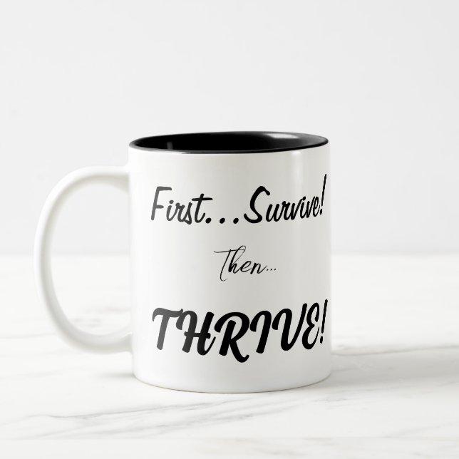 Erst überleben, dann.... zweifarbige tasse (Links)