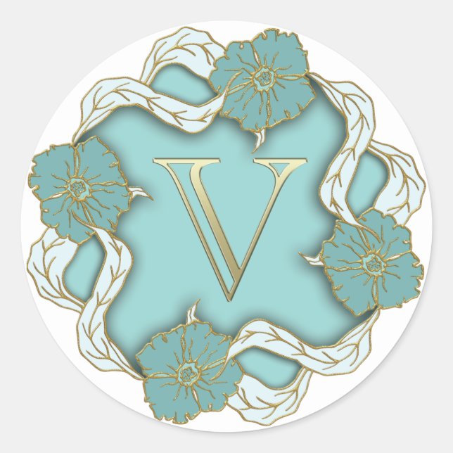 Erstaufkleber für Monogramm V Runder Aufkleber (Vorderseite)