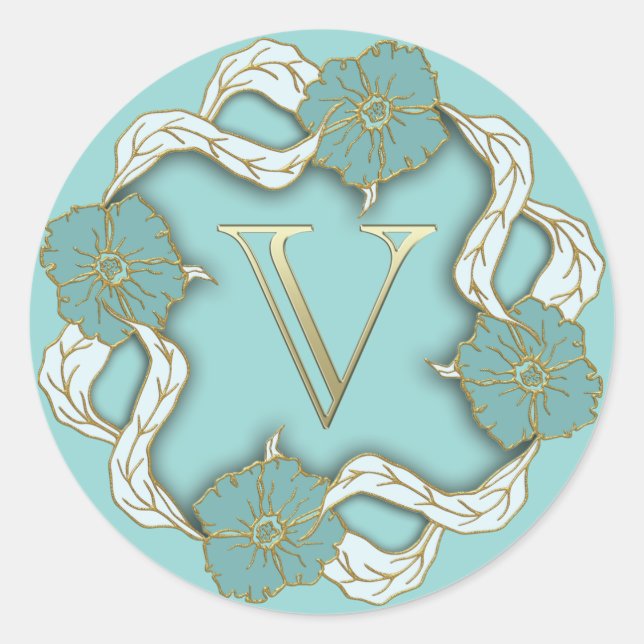 Erstaufkleber für Monogramm V Runder Aufkleber (Vorderseite)