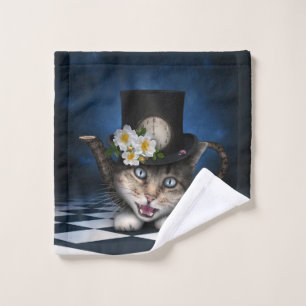 Erstaunliche Alice im Wunderland Teetassen-Katze Waschlappen