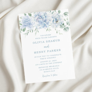 Erstaunliche blaue Hochzeit mit floralen Elementen Einladung